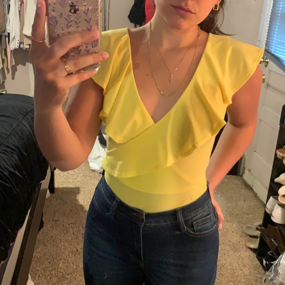 Polyester yellow, open back bodysuit
